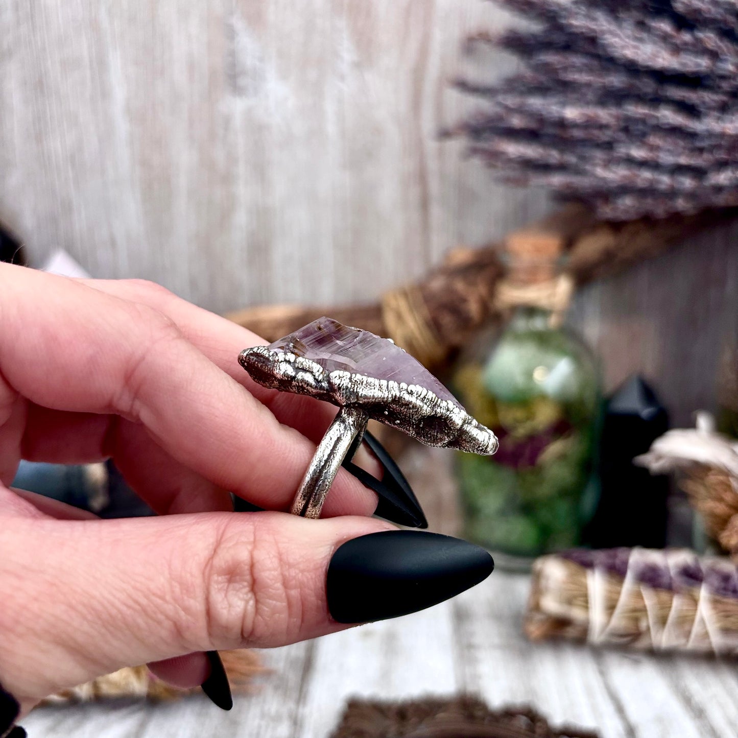 Raw Amethyst Crystal Ring Set in Fine Silver Size 6.5 / Foxlark Collection - One of a Kind