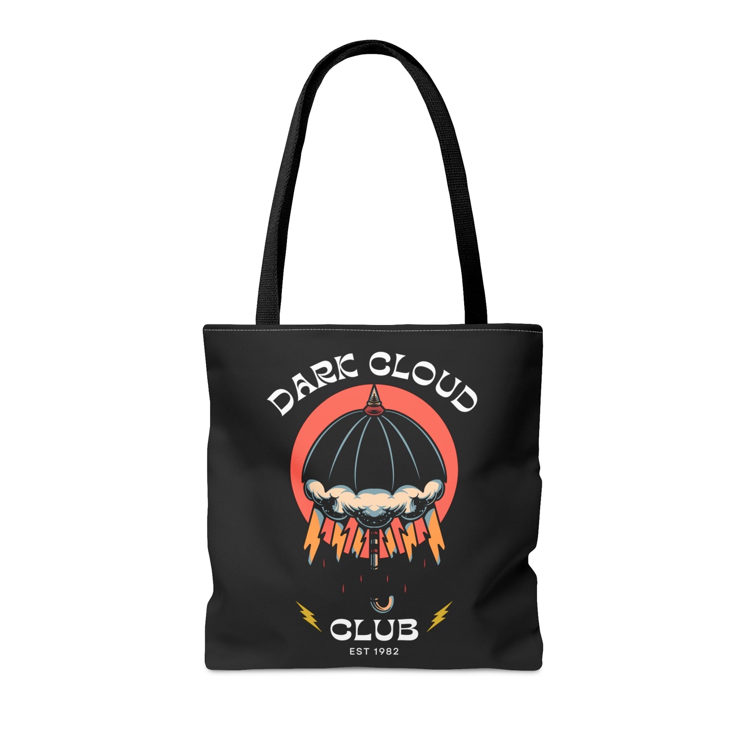 Dark Cloud Umbrella Lightning Tattoo Tote Bag in Black / Vintage American Old School Traditional Tattoo Flash / Punk Rock Beach Shopping - Foxlark Crystal Jewelry
