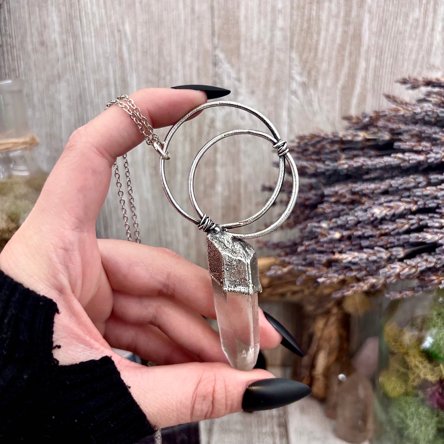 Discounted -Big Raw Clear Quartz Crystal Necklace in Fine Silver / Foxlark Collection - One of a Kind