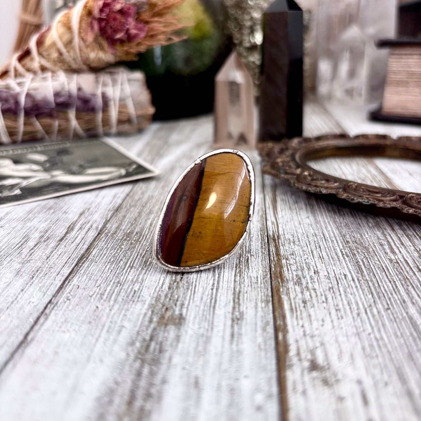 Tigers Eye Fine Silver Ring Size 7.5 / Foxlark Crystal Jewelry Collection