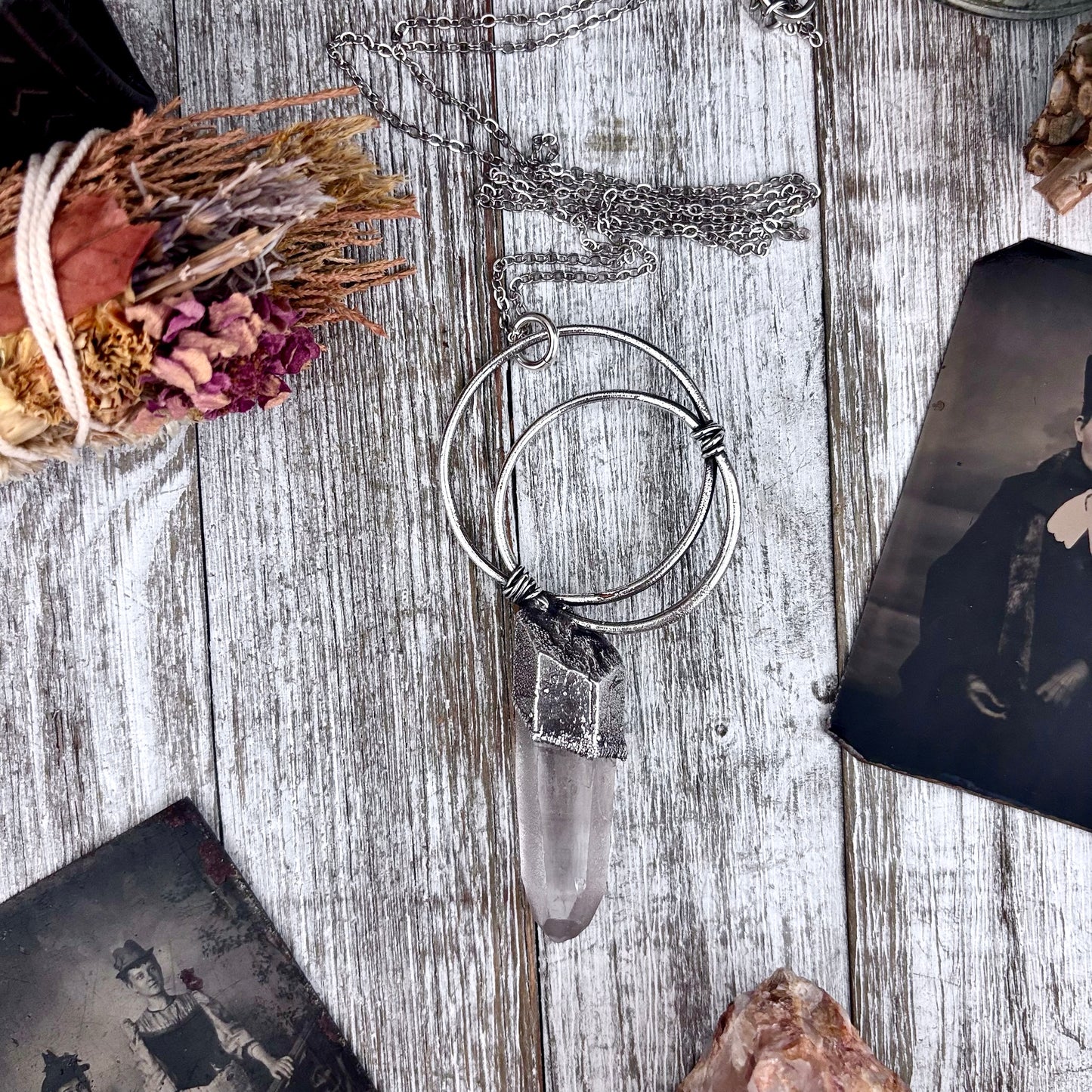 Discounted -Big Raw Clear Quartz Crystal Necklace in Fine Silver / Foxlark Collection - One of a Kind