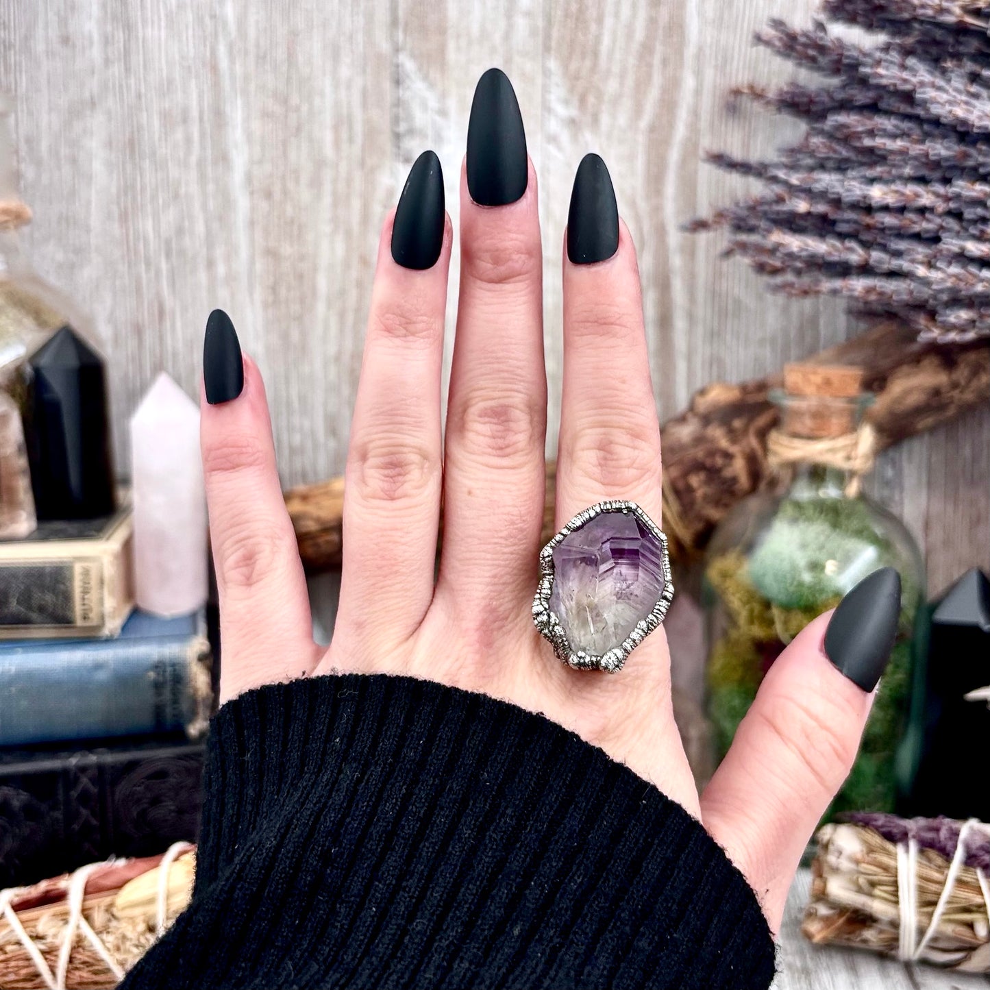 Raw Amethyst Crystal Ring Set in Fine Silver Size 7 / Foxlark Collection - One of a Kind