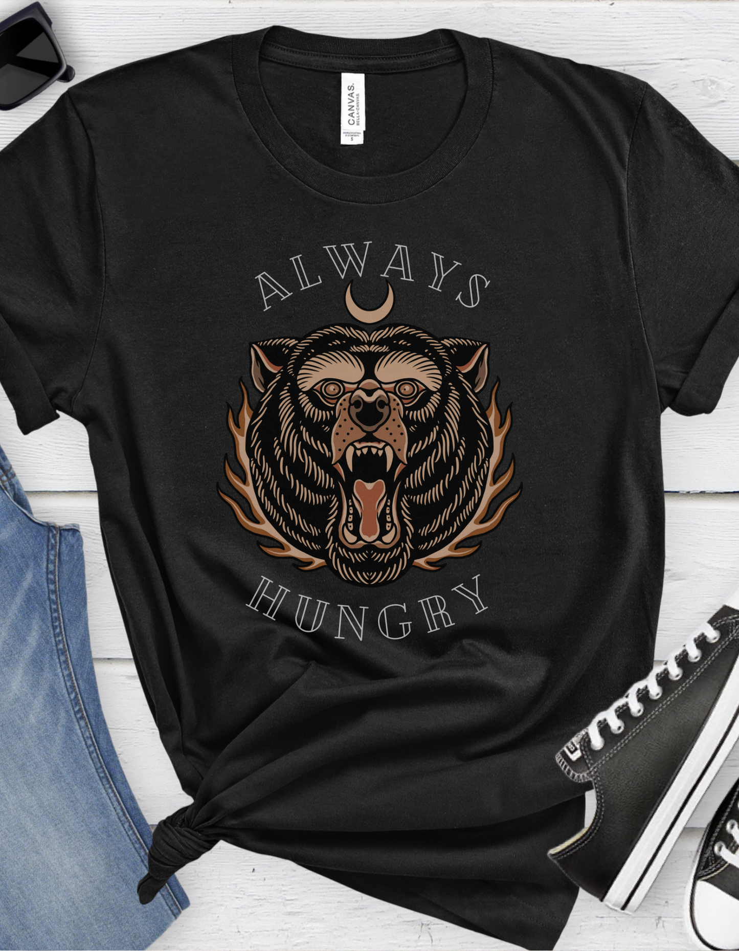 Always Hungry Bear Tattoo T-shirt / Traditional Tattoo Tee Shirt / Punk Rock Clothing Tshirt Rockabilly Psychobilly Freak Goth - Foxlark Crystal Jewelry