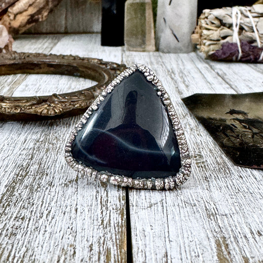 Spiderweb Obsidian Crystal Ring Fine Silver Size 8.5 / Foxlark Collection - One of a Kind