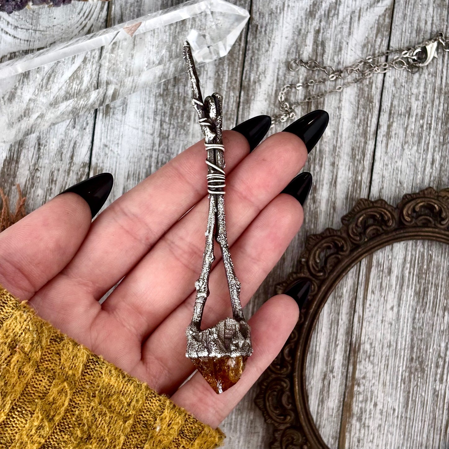 Raw Citrine Crystal Necklace in Silver / Sticks & Stones Collection