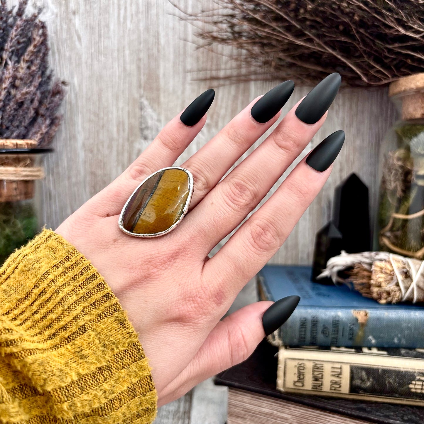 Tigers Eye Fine Silver Ring Size 7.5 / Foxlark Crystal Jewelry Collection