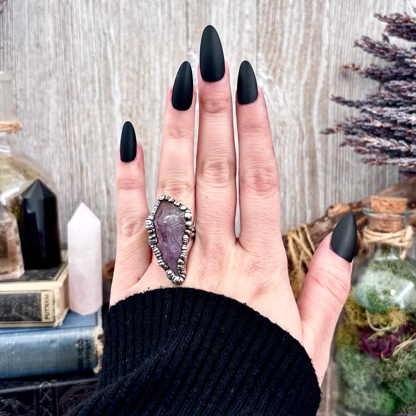 Raw Amethyst Crystal Ring Set in Fine Silver Size 5.5 / Foxlark Collection - One of a Kind
