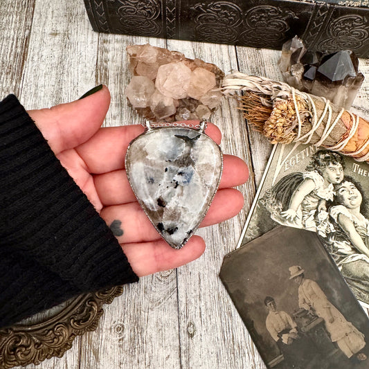 Big Rainbow Moonstone Necklace in Fine Silver / Foxlark Collection - One of a Kind