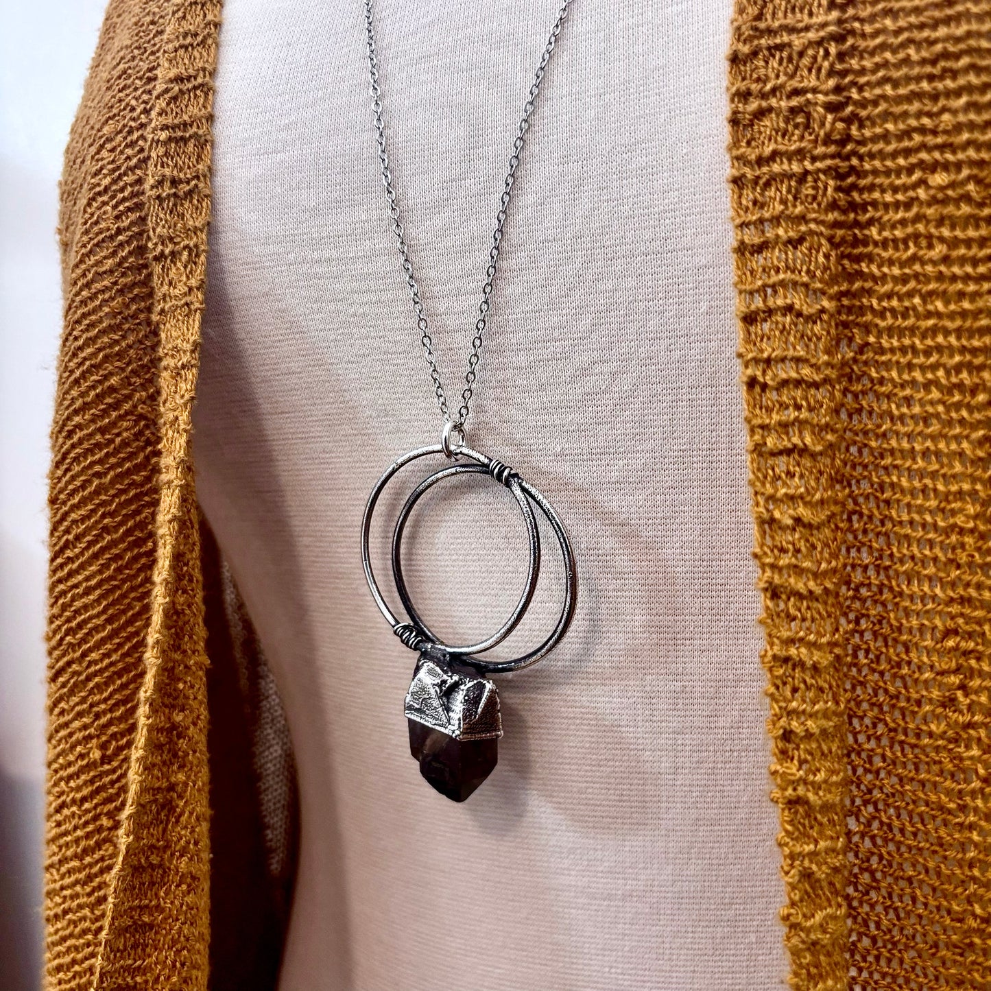 Raw Smoky Quartz Crystal Necklace in Fine Silver / Foxlark Collection - One of a Kind