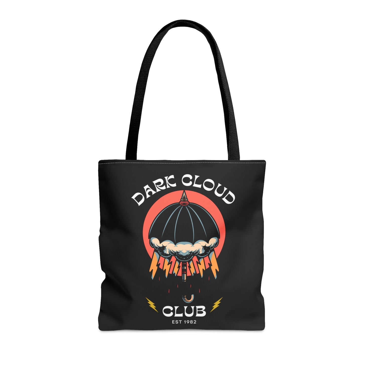 Dark Cloud Umbrella Lightning Tattoo Tote Bag in Black / Vintage American Old School Traditional Tattoo Flash / Punk Rock Beach Shopping - Foxlark Crystal Jewelry
