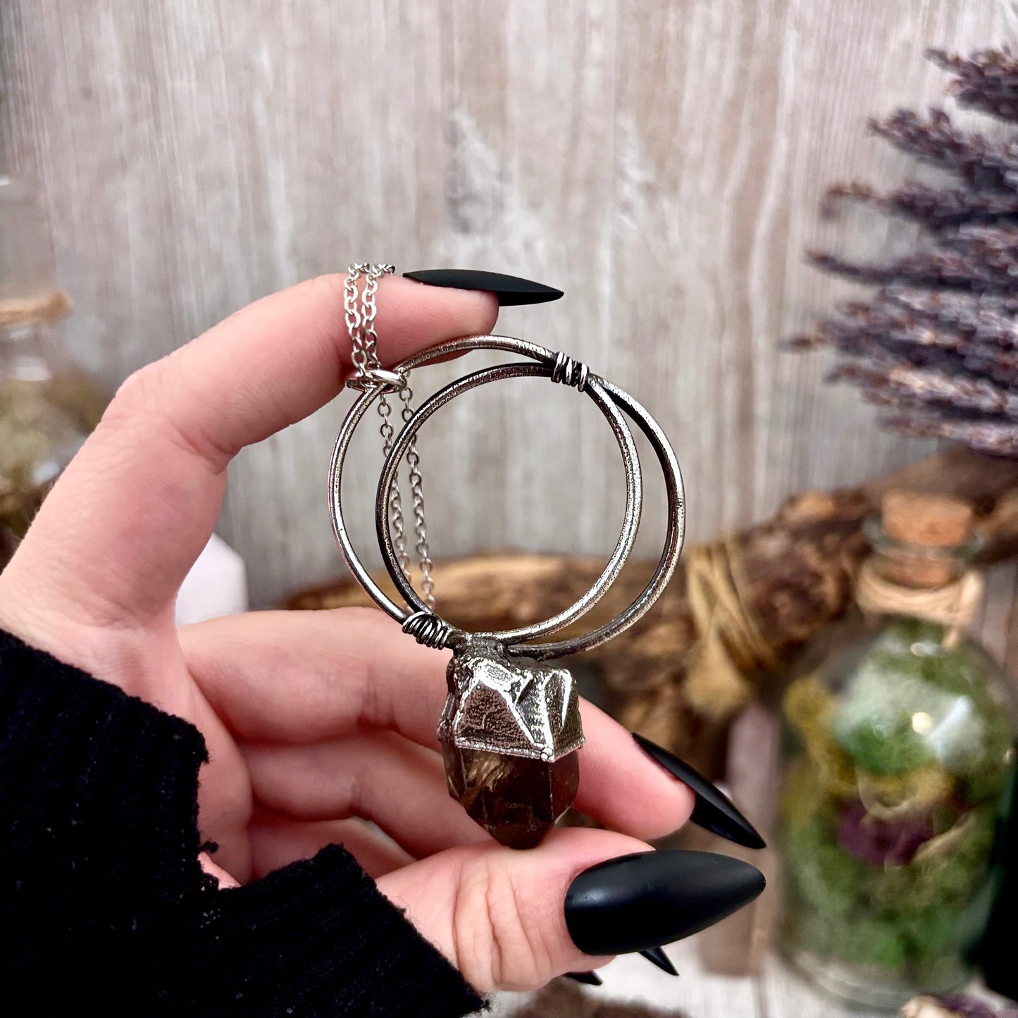 Raw Smoky Quartz Crystal Necklace in Fine Silver / Foxlark Collection - One of a Kind