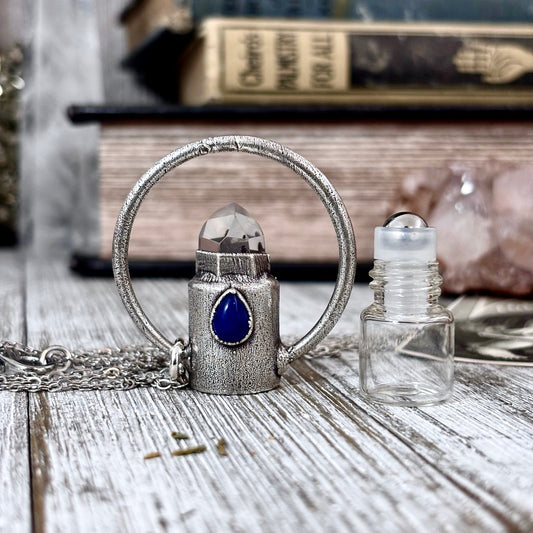 Clear Quartz and Glass Accent Bead Crystal Necklace / Silver Rollerball Necklace