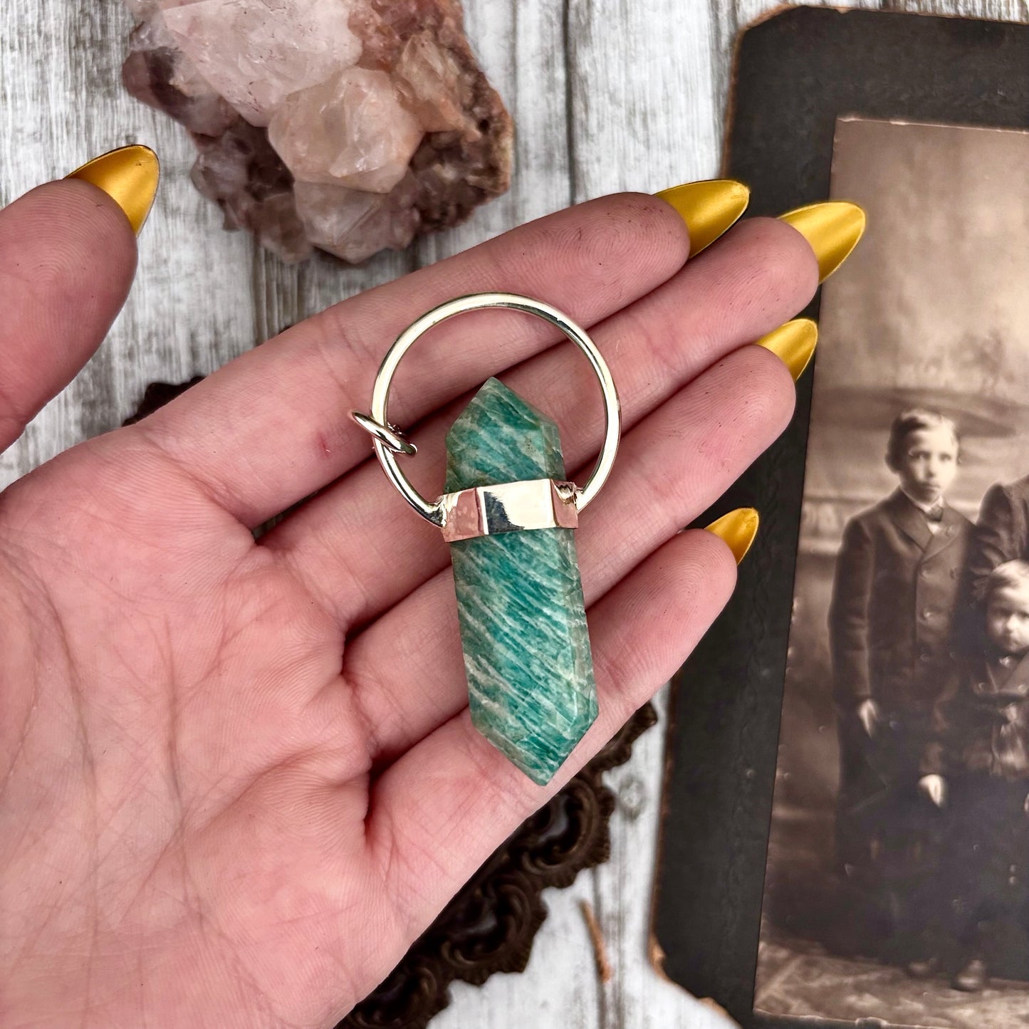 Amazonite Crystal Point Necklace in Sterling Silver, Blue Amazonite Pendant -Designed by FOXLARK Collection