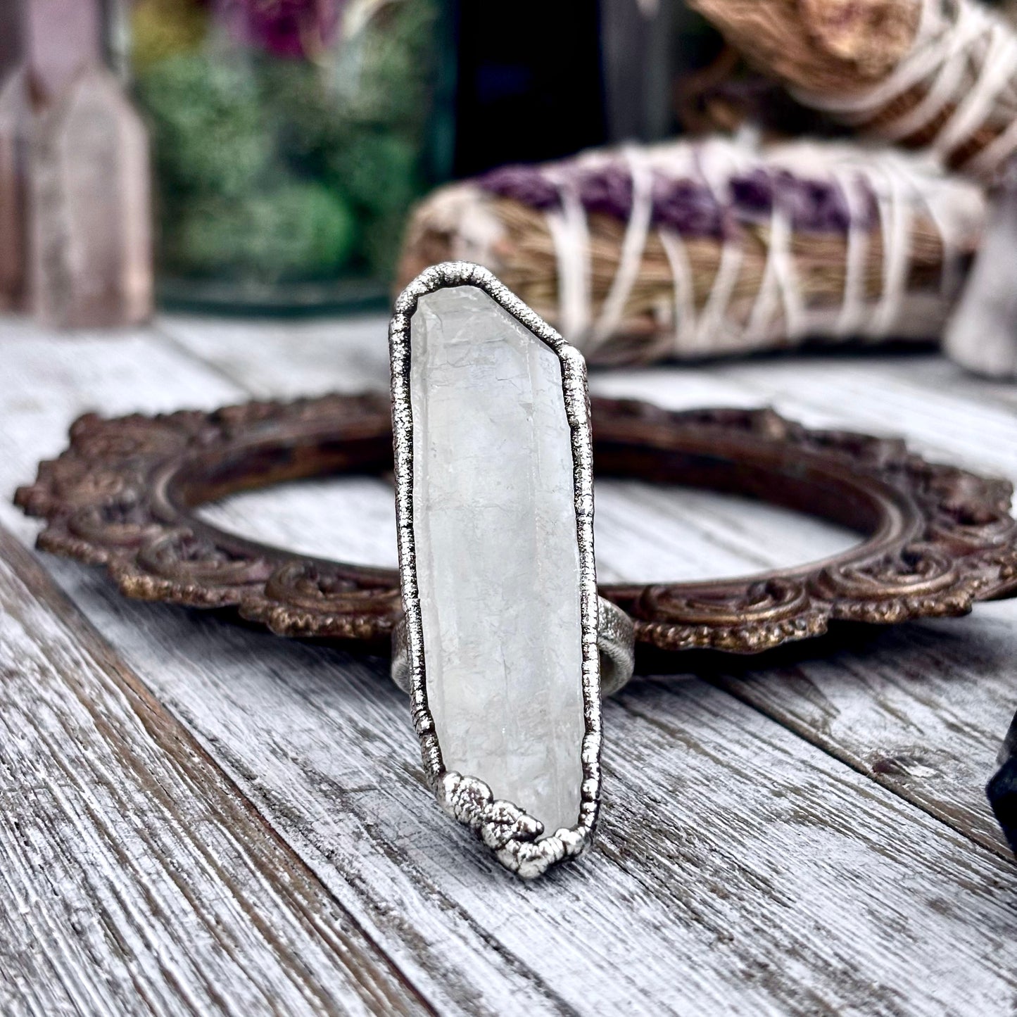Raw Clear Quartz Crystal Ring Set in Fine Silver Size 8.5 / Foxlark Collection - One of a Kind