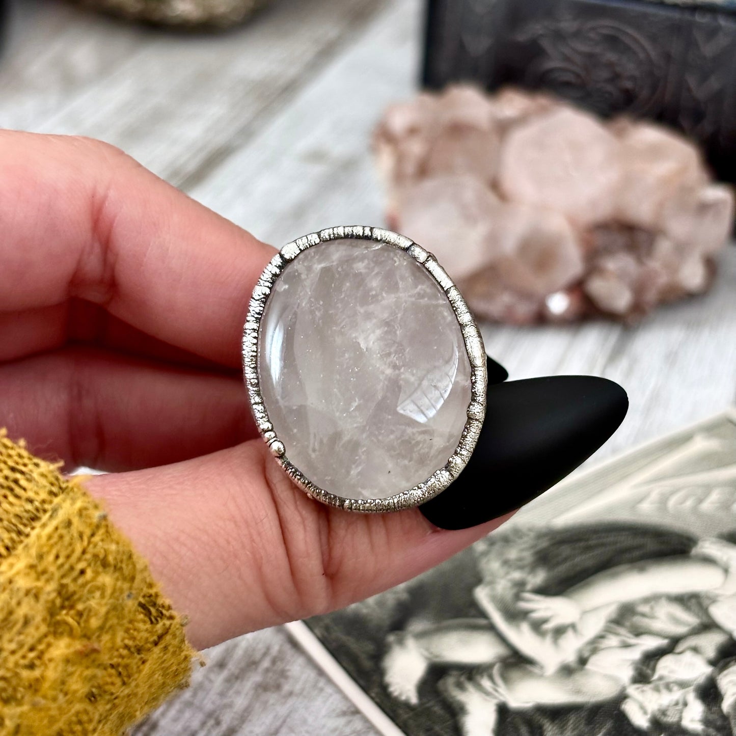 Rose Quartz Ring Silver Size 8.5 / Foxlark Collection - One of a Kind