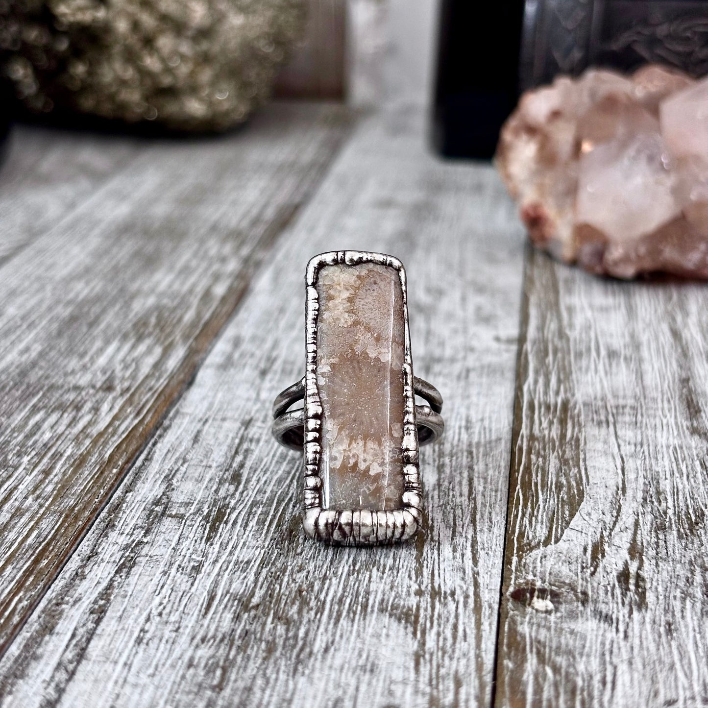 Fossilized Coral Ring Silver Size 9 / Foxlark Collection - One of a Kind