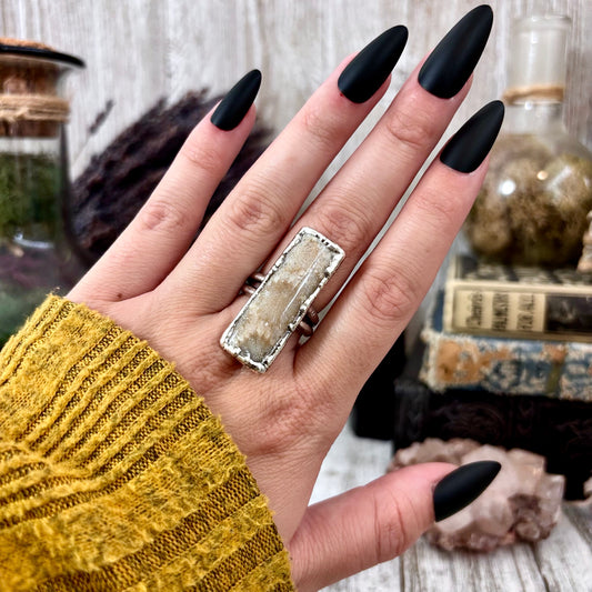 Fossilized Coral Ring Silver Size 7.5 / Foxlark Collection - One of a Kind