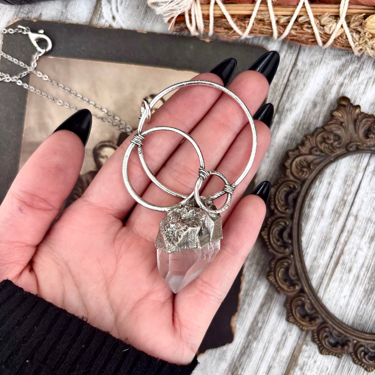 Big Raw Clear Quartz Crystal Necklace in Fine Silver / Foxlark Collection - One of a Kind