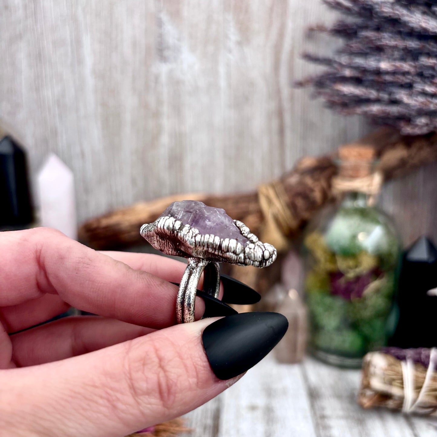 Raw Amethyst Crystal Ring Set in Fine Silver Size 5.5 / Foxlark Collection - One of a Kind