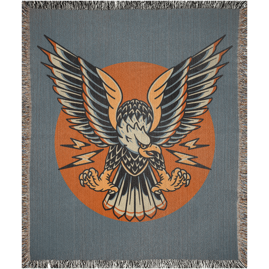 Thunder Eagle Traditional Tattoo Style Woven Fringe Blanket / / Wall tapestry, throw for sofa, maximalist decor, tattoo home decor