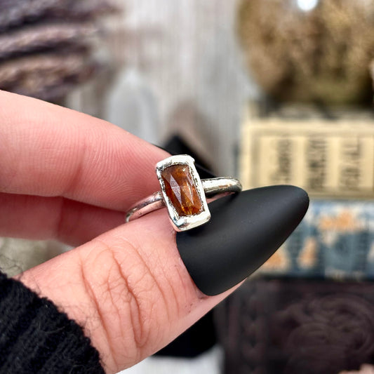 Orange Kyanite Ring Fine Silver Small Faceted Stone Ring Size 5 6 7 8 9 10 11 / Foxlark Collection