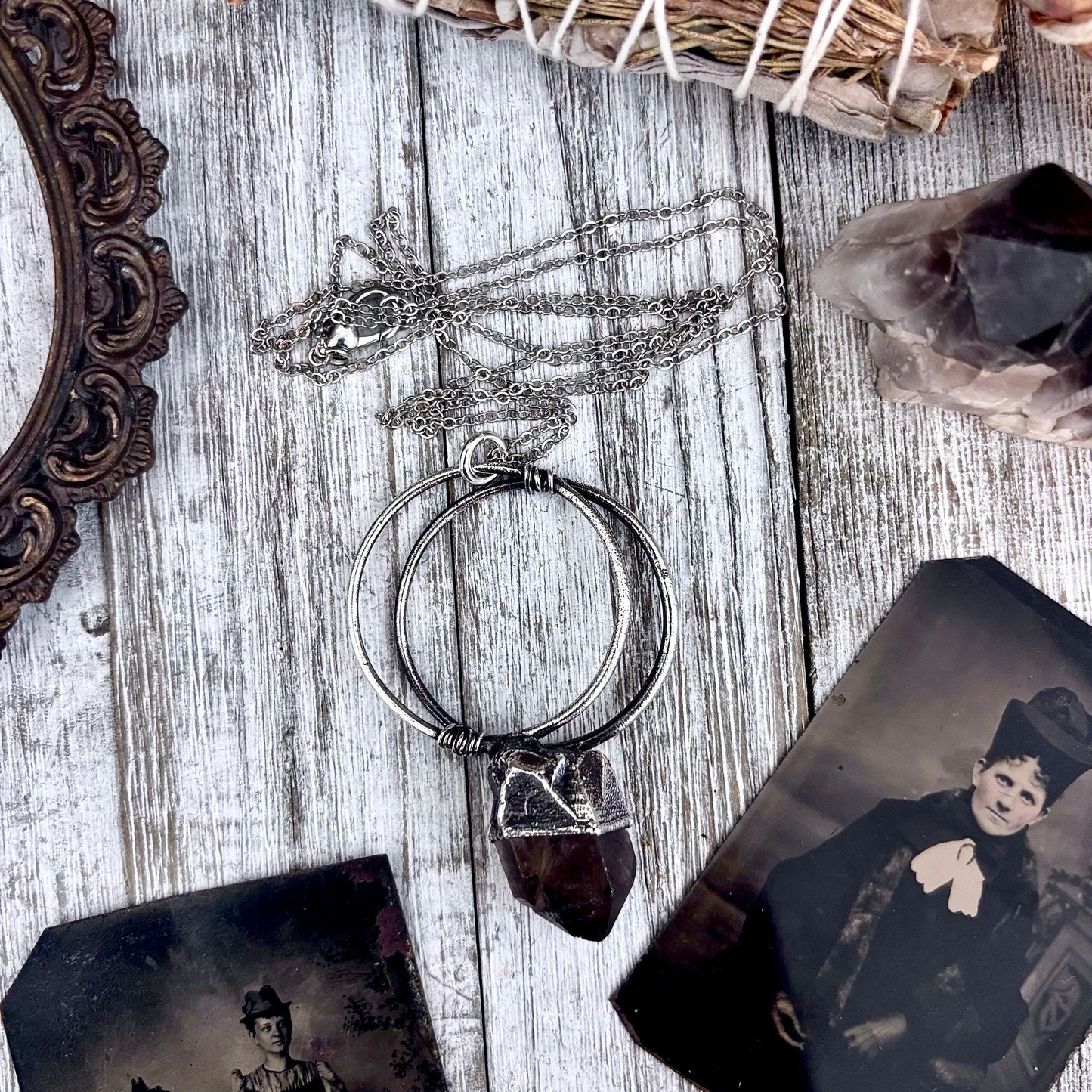 Raw Smoky Quartz Crystal Necklace in Fine Silver / Foxlark Collection - One of a Kind
