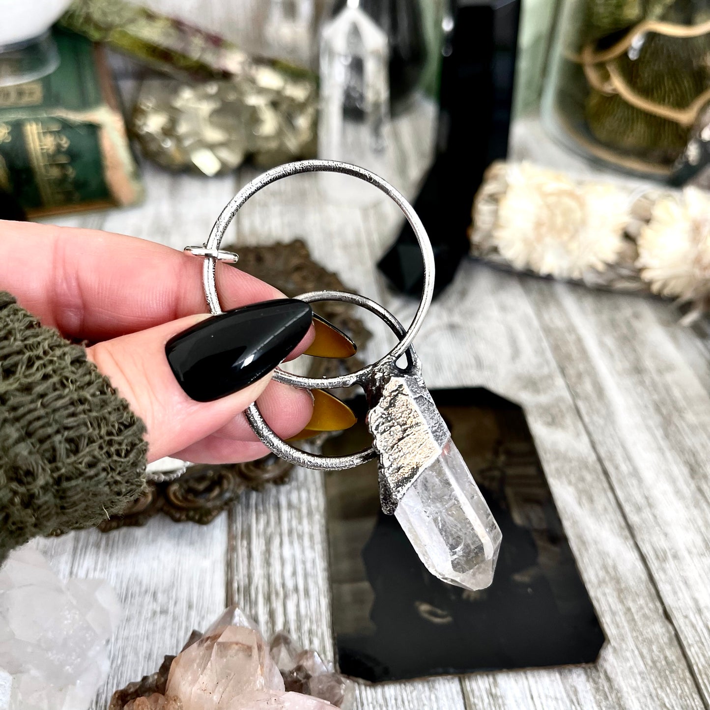 Big Clear Quartz Crystal Necklace in Fine Silver / Foxlark Collection - One of a Kind