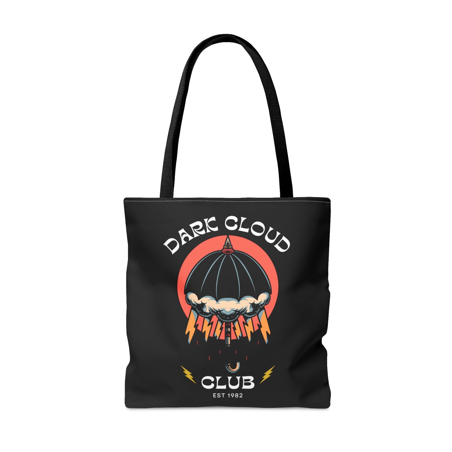 Dark Cloud Umbrella Lightning Tattoo Tote Bag in Black / Vintage American Old School Traditional Tattoo Flash / Punk Rock Beach Shopping - Foxlark Crystal Jewelry