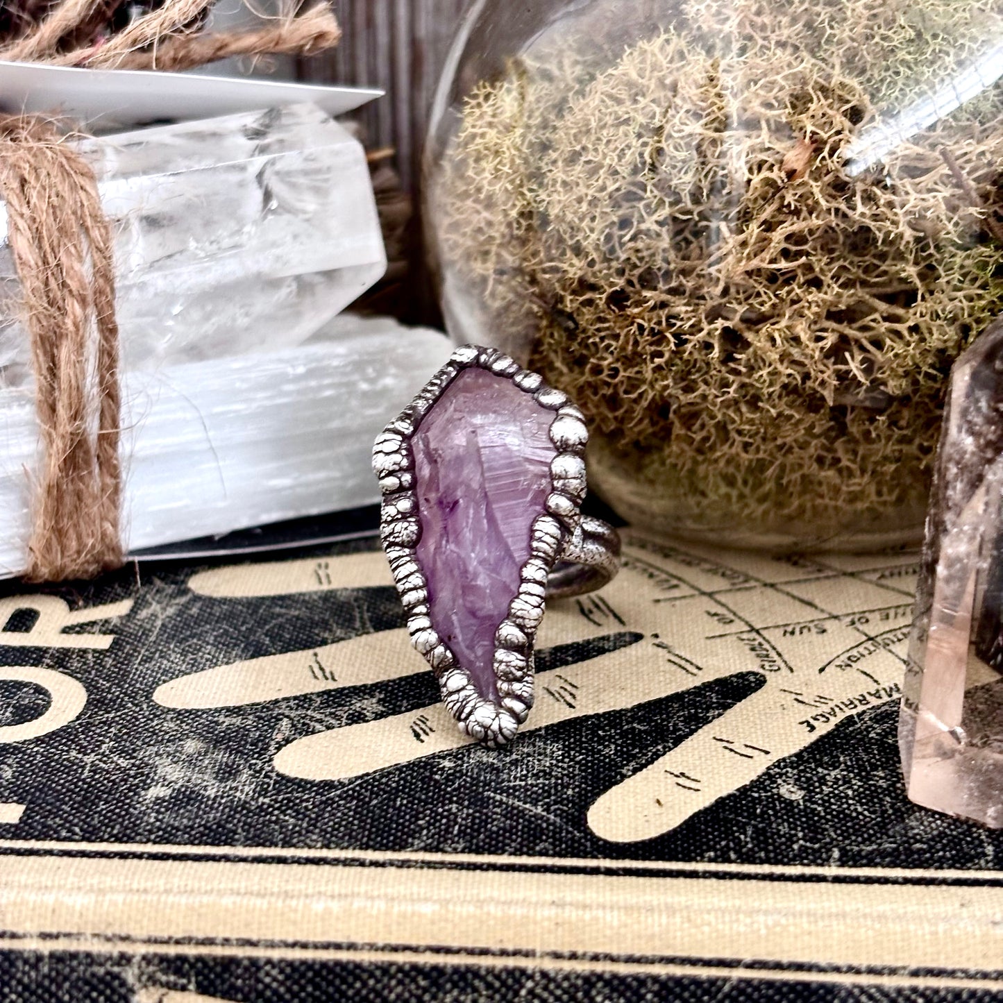 Raw Amethyst Crystal Ring Set in Fine Silver Size 5.5 / Foxlark Collection - One of a Kind