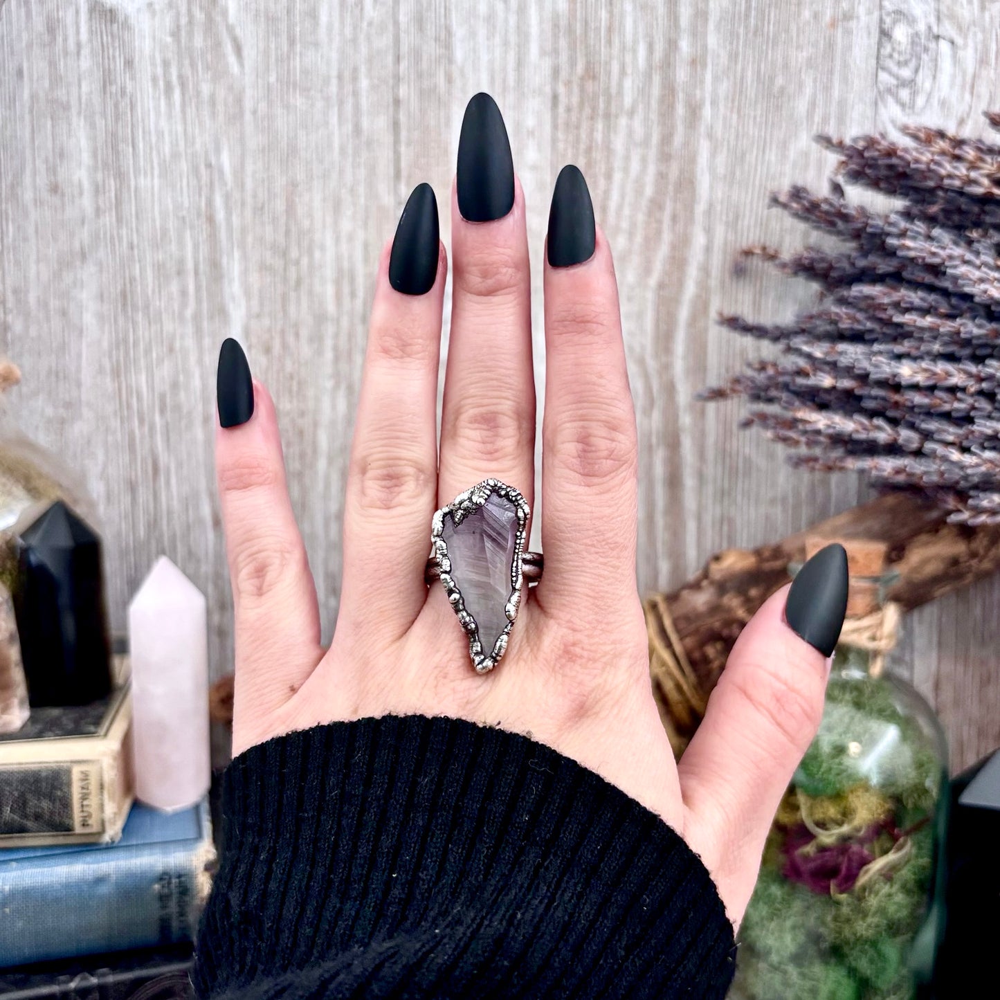 Raw Amethyst Crystal Ring Set in Fine Silver Size 10 / Foxlark Collection - One of a Kind
