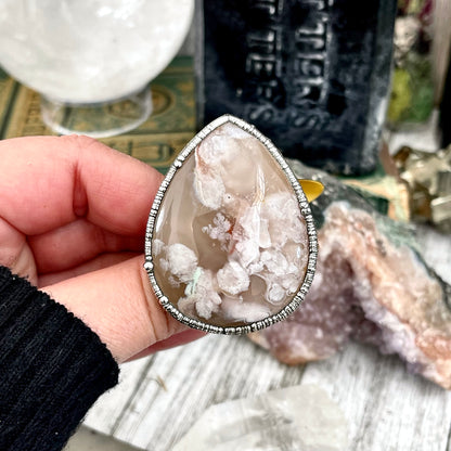 Size 10.5 Flower Agate Ring Set in Fine Silver / Foxlark Collection - One of a Kind (Copy)