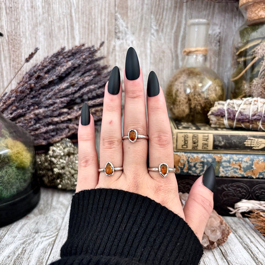 Orange Kyanite Ring Fine Silver Small Faceted Stone Ring Size 5 6 7 8 9 10 11 / Foxlark Collection