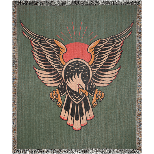 Eagle Traditional Tattoo Style Woven Fringe Blanket / / Wall tapestry, throw for sofa, maximalist decor, tattoo home decor