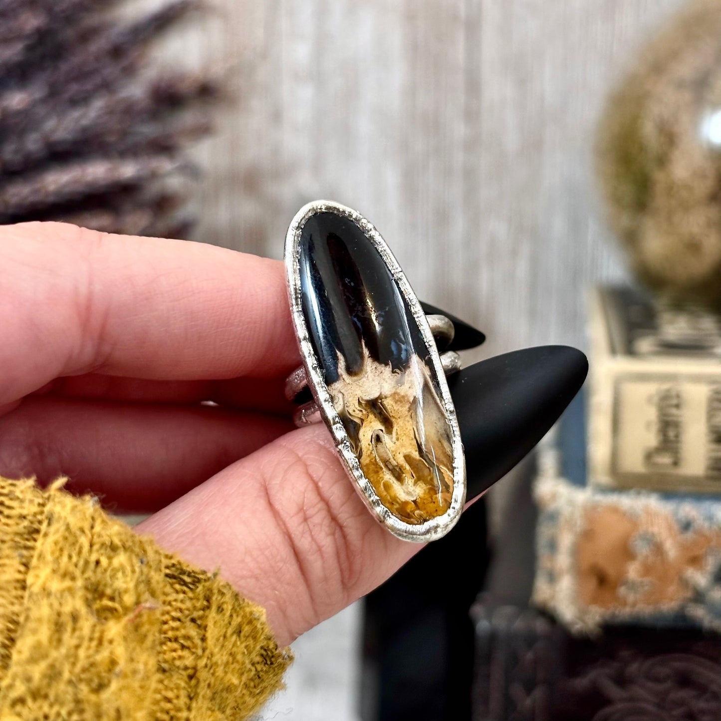 Fossilized Palm Root Ring Size 6.5 / Foxlark Crystal Jewelry Collection