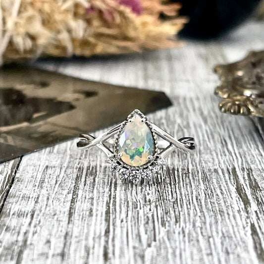 Dainty Teardrop Ethiopian Opal Ring Set in Sterling Silver / Curated by FOXLARK Collection