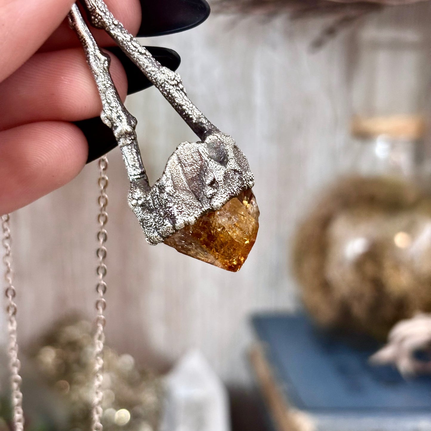 Raw Citrine Crystal Necklace in Silver / Sticks & Stones Collection