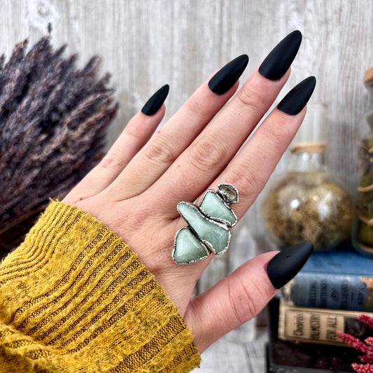 Multi Stone Aquamarine Herkimer Diamond Ring In Silver Size 6.5 / Foxlark Collection