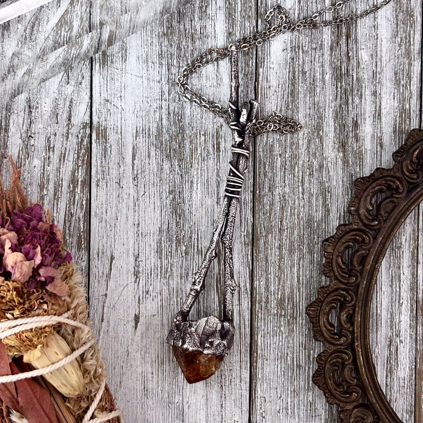 Raw Citrine Crystal Necklace in Silver / Sticks & Stones Collection