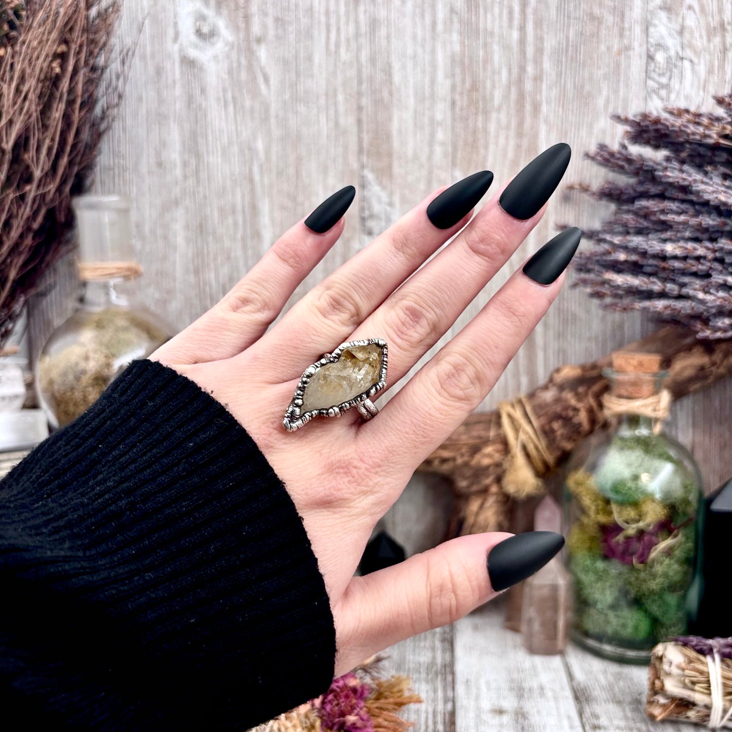 Raw Citrine Crystal Point Ring Set in Fine Silver Size 9 / Foxlark Collection - One of a Kind