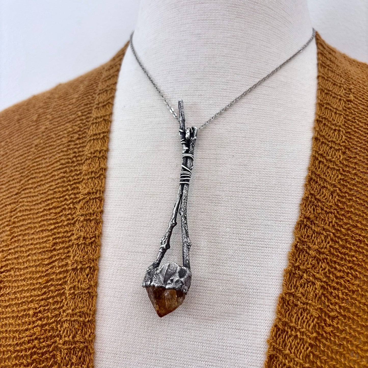 Raw Citrine Crystal Necklace in Silver / Sticks & Stones Collection