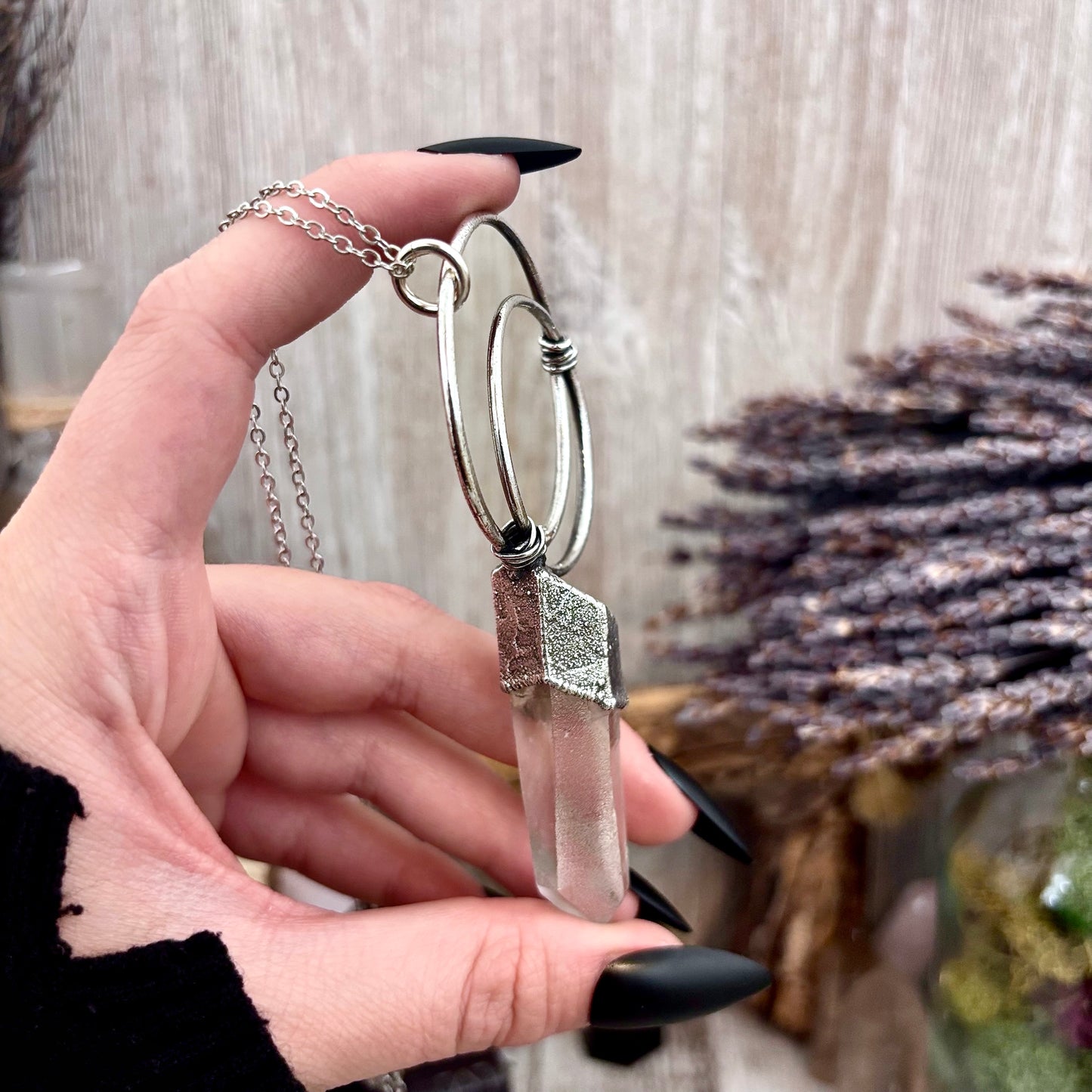 Discounted -Big Raw Clear Quartz Crystal Necklace in Fine Silver / Foxlark Collection - One of a Kind