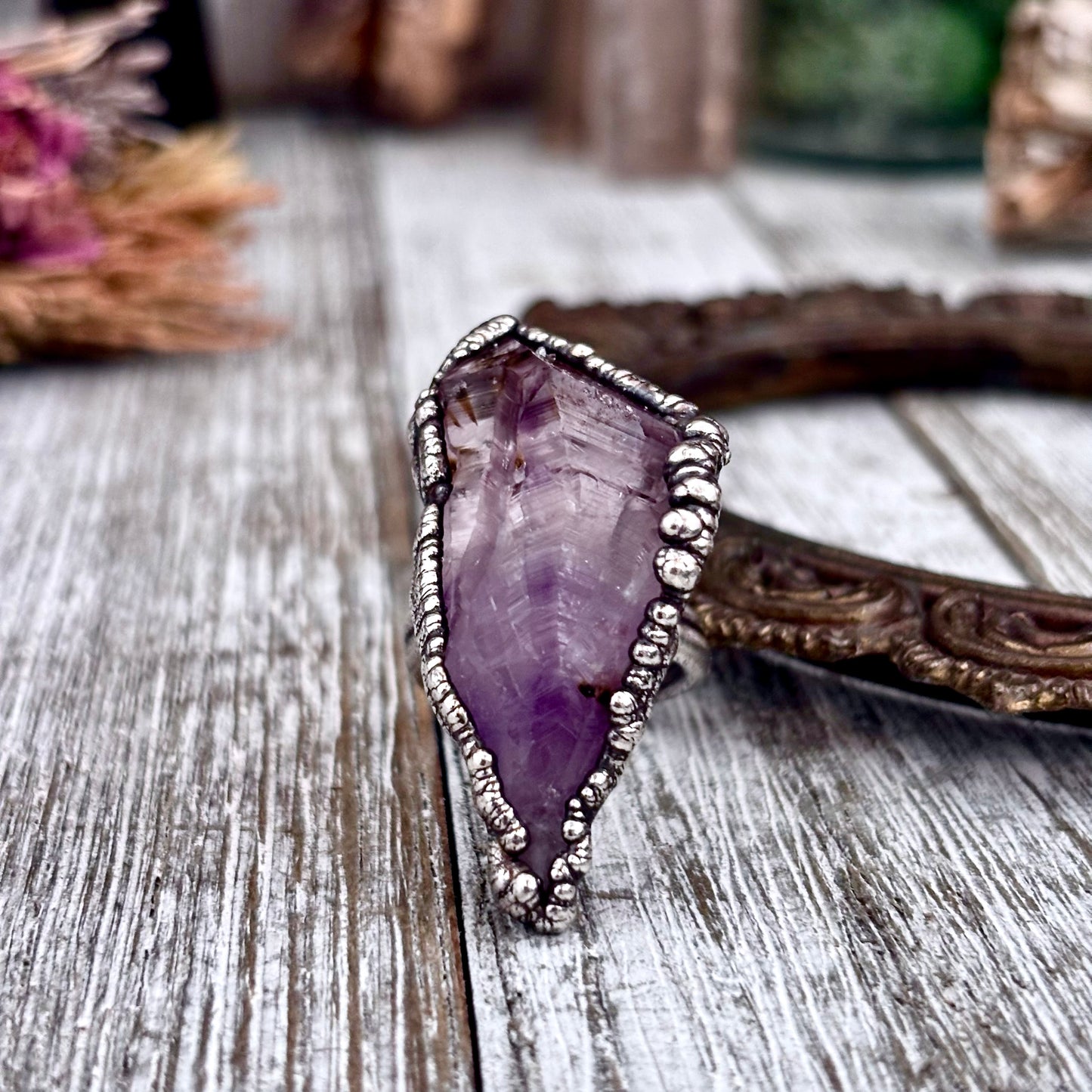 Raw Amethyst Crystal Ring Set in Fine Silver Size 6.5 / Foxlark Collection - One of a Kind