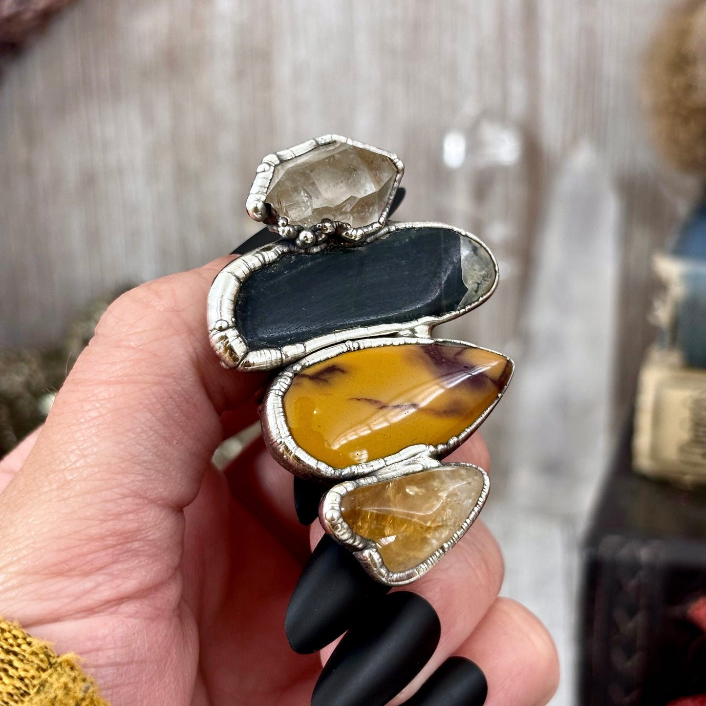 Multi Stone Citrine Mookaite Blue Tigers Eye Herkimer Diamond Ring In Silver Size 9 / Foxlark Collection