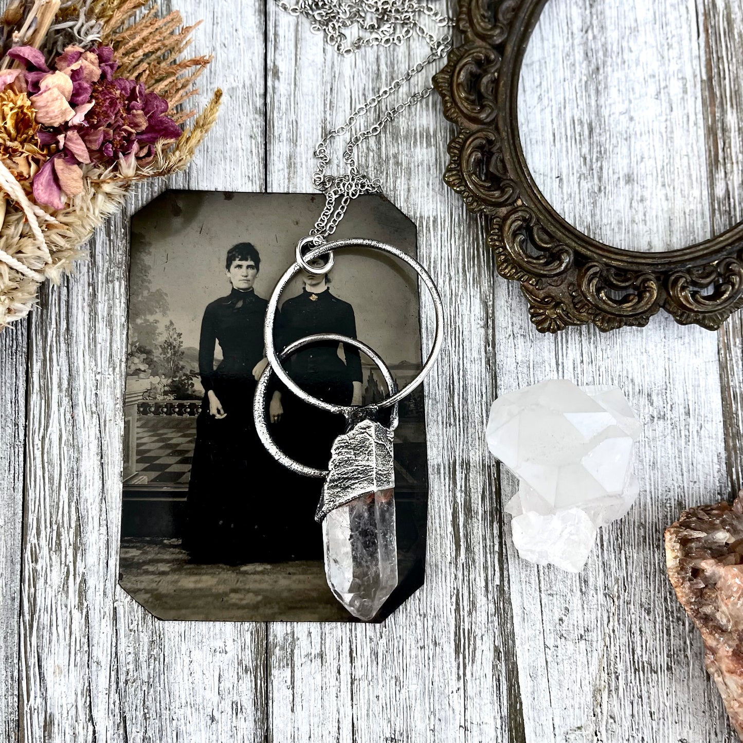 Big Clear Quartz Crystal Necklace in Fine Silver / Foxlark Collection - One of a Kind