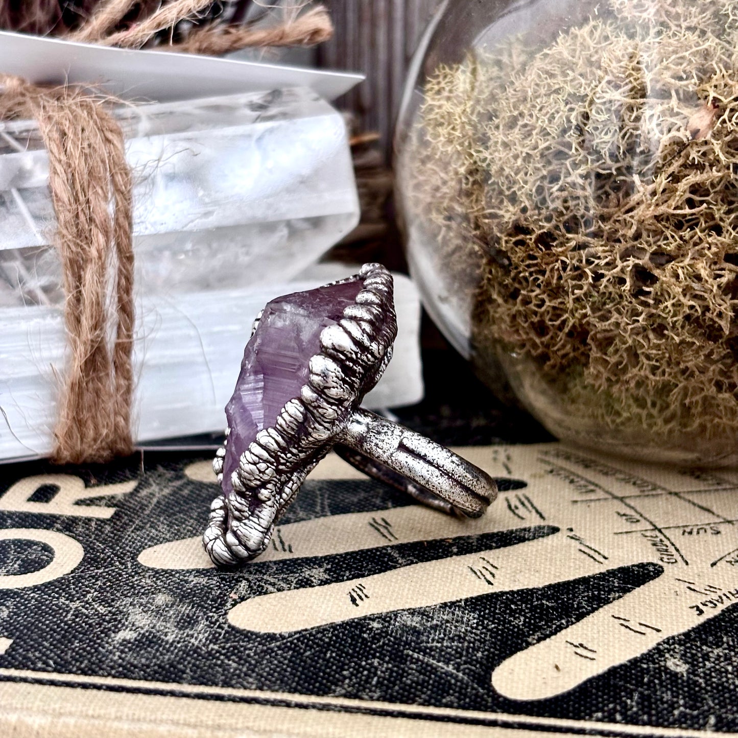 Raw Amethyst Crystal Ring Set in Fine Silver Size 5.5 / Foxlark Collection - One of a Kind