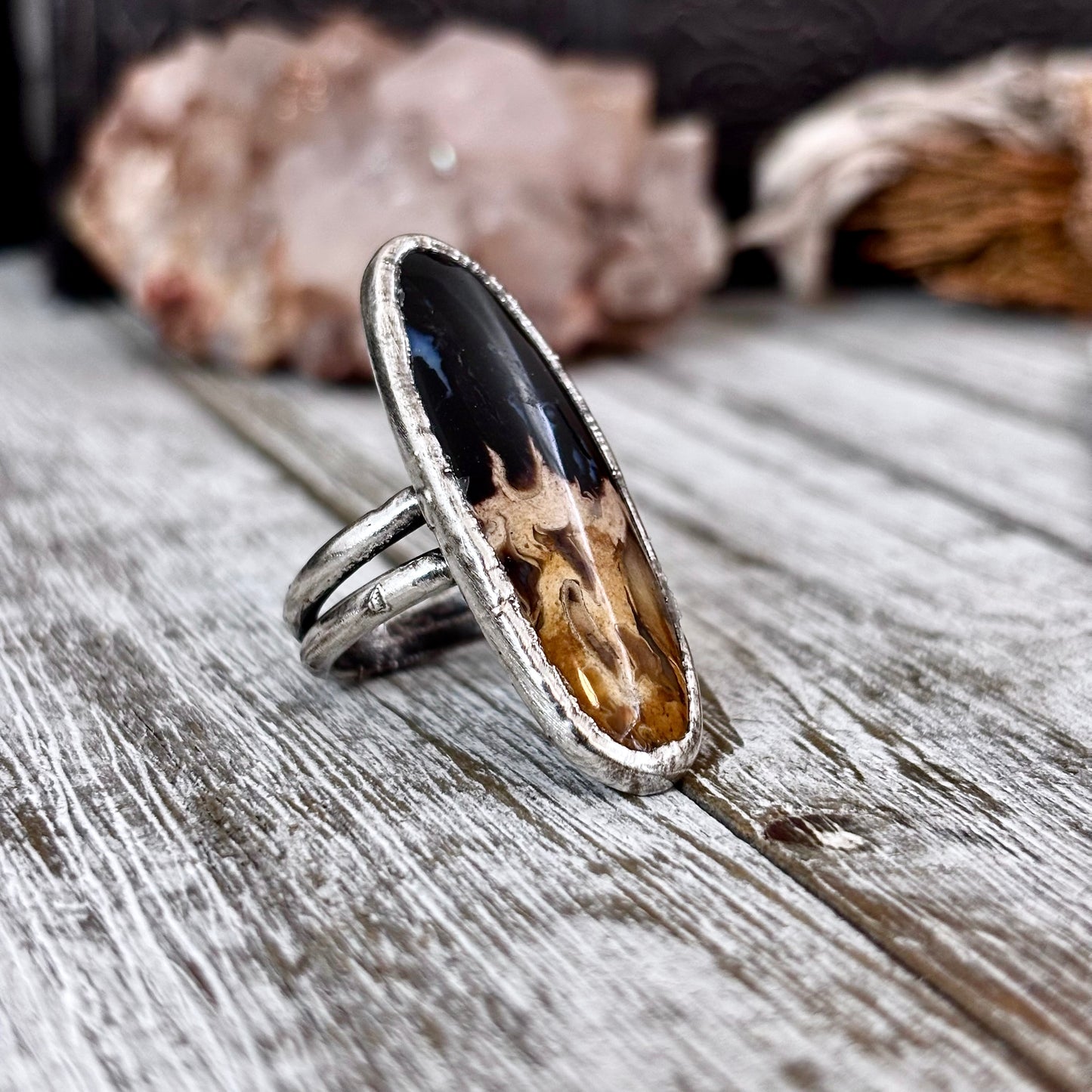 Fossilized Palm Root Ring Size 6.5 / Foxlark Crystal Jewelry Collection
