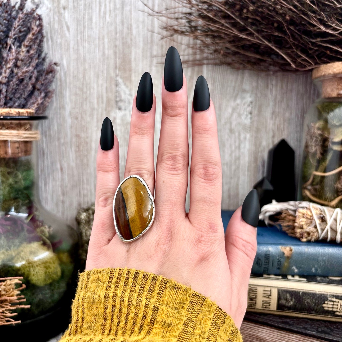 Tigers Eye Fine Silver Ring Size 7.5 / Foxlark Crystal Jewelry Collection