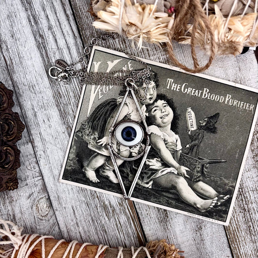 Moss & Moon Collection -  Blue Iris Glass Eye Necklace set Fine Silver /