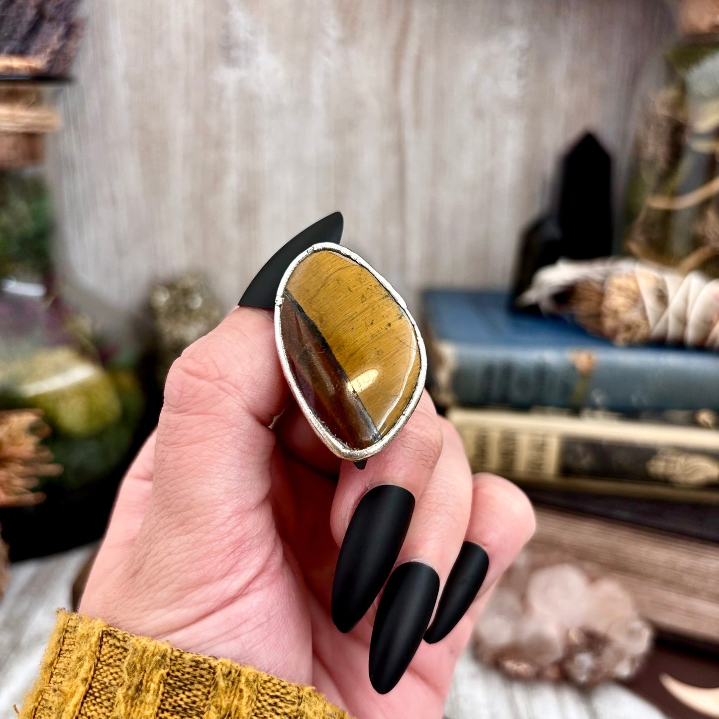 Tigers Eye Fine Silver Ring Size 7.5 / Foxlark Crystal Jewelry Collection