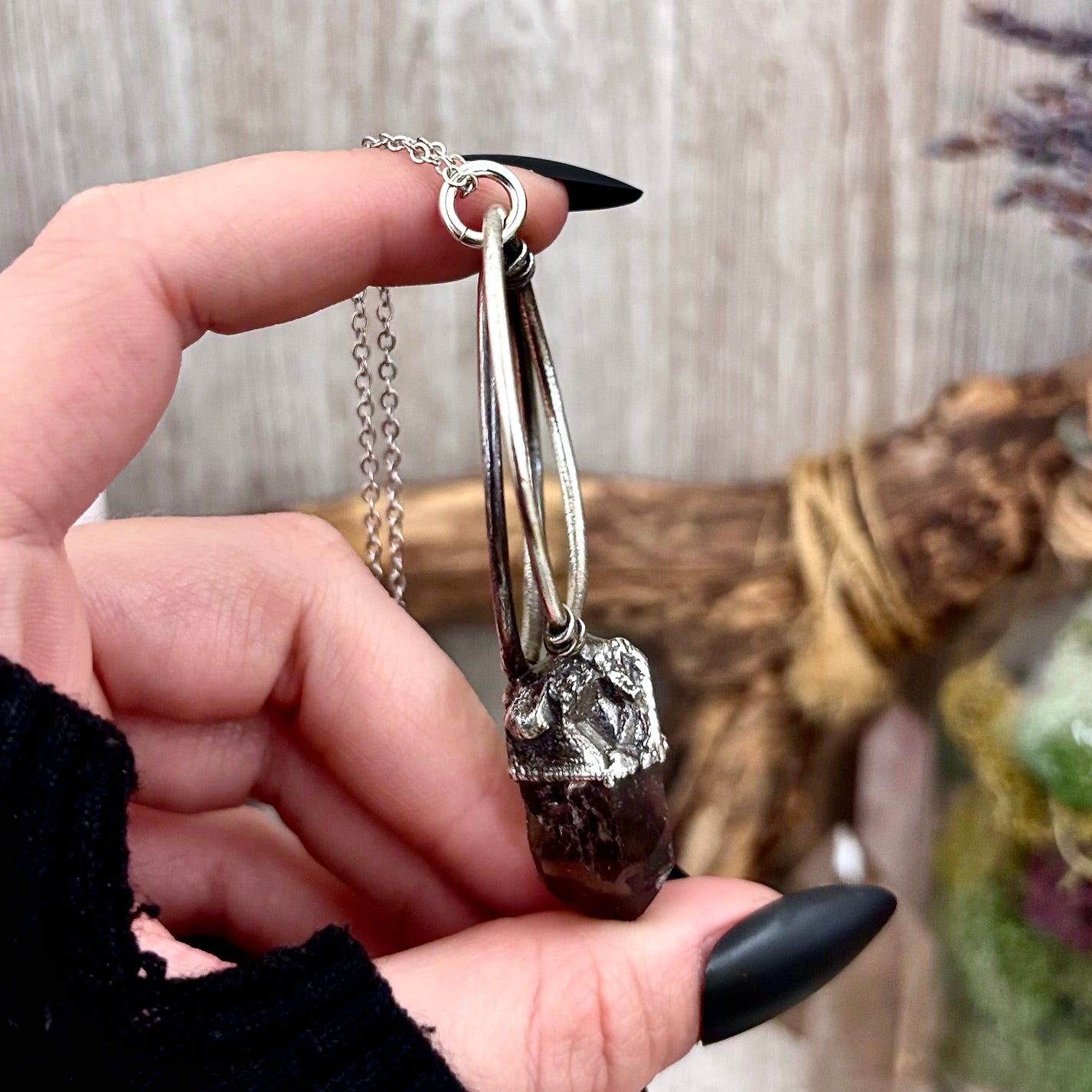 Raw Smoky Quartz Crystal Necklace in Fine Silver / Foxlark Collection - One of a Kind